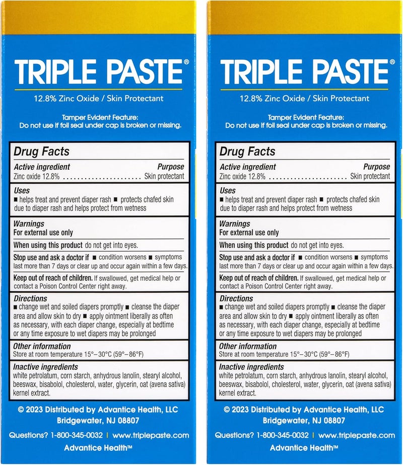 Triple Paste كريم طفح الحفاضات للأطفال، 3 أونصات (عبوة من 2)، مرهم أكسيد الزنك يعالج، يهدئ ويمنع طفح الحفاضات، موصى به من قبل أطباء الأطفال وغير مسبب للحساسية، أساسيات الأطفال للاستخدام اليومي والليل - Image 2